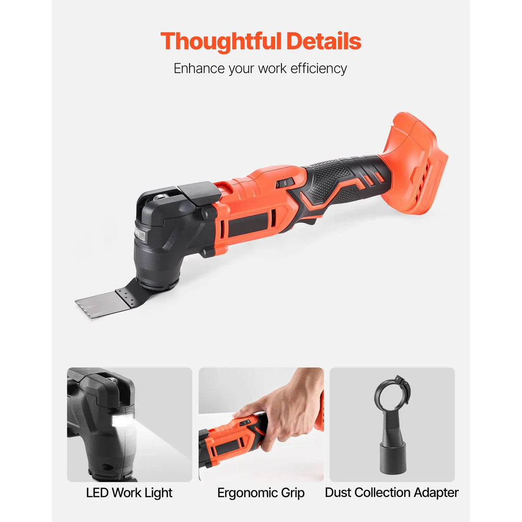 20V Cordless Oscillating Tool Multitool with 6 Variable Speeds 8500-17000 OPM 3.2 Degree Angle Battery Powered