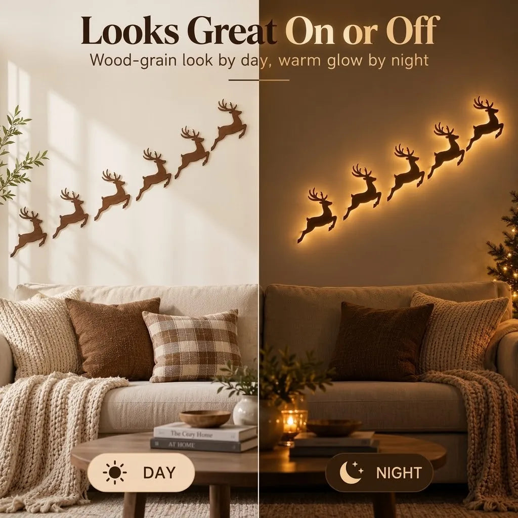 Decoração de parede natalina com luzes LED, trenó do Papai Noel, renas, árvore de pinheiro, encaixe recortado, para pendurar na moldura da porta, decoração para festas e celebrações em casa.