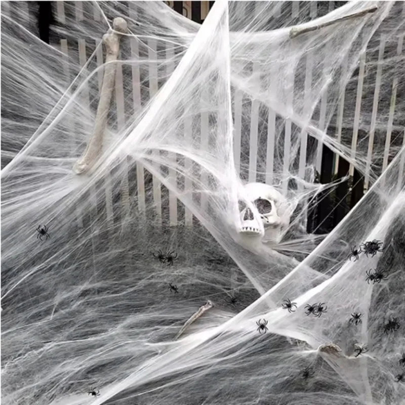 Decoração de Halloween Teia de Aranha Artificial Elástica Brilha no Escuro Adereços de Aranha Horror Gótico Decoração de Casa Assombrada Festa