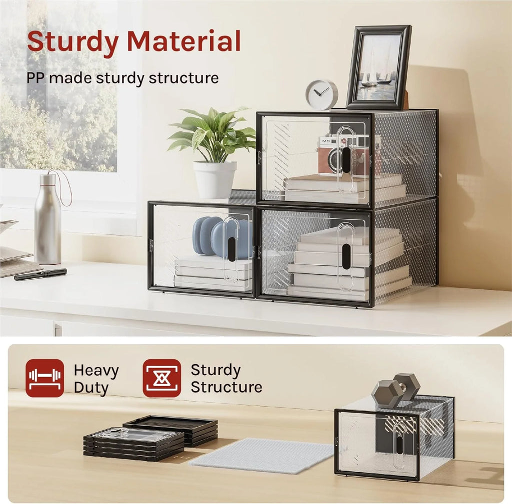 WOLTU 8/12/18PCS Caixas de sapato empilháveis Modular DIY Sapateira Cubos de sapato dobráveis de plástico transparente para corredor sala de estar