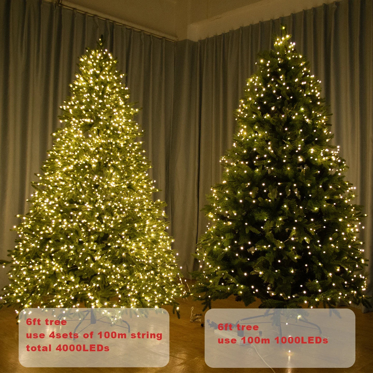 Guirlanda de Natal com Estrelas Cintilantes para Decoração de Ambientes, Luzes de Fada de Natal, Luzes de Fio de Cobre Verde com Plugue, 100m 200m 300m