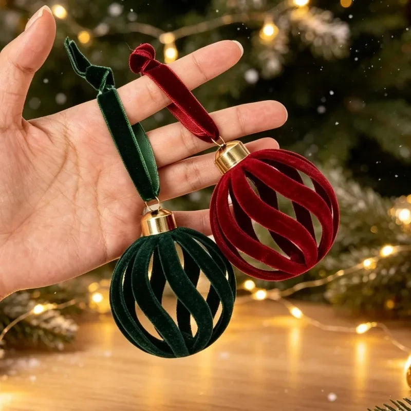 Bolas de Natal de veludo, 6 cm, vermelhas e verdes, com acabamento aveludado, enfeites para árvore de Natal.