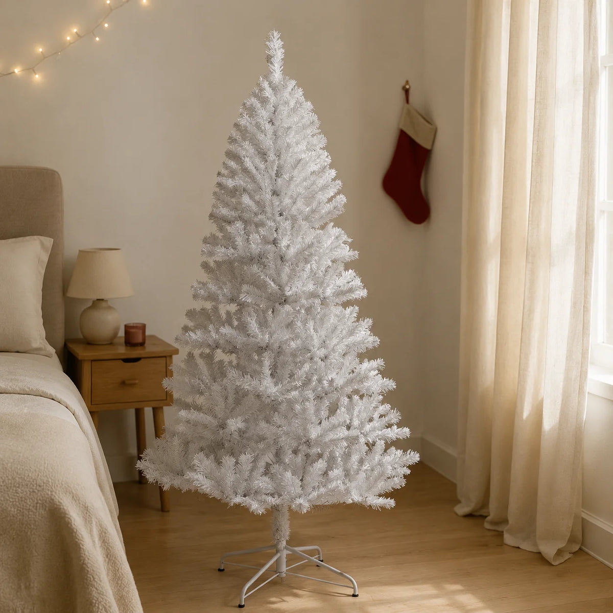 Árvore de Natal artificial branca, em PVC, para decoração de festas, casamentos e eventos, com suporte de metal