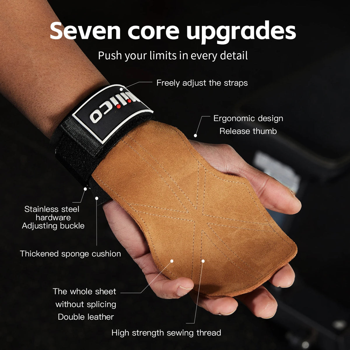 2Pcs Cowhide Gym Grips Anti-Slip Weightlifting Power Pads Pull-up Deadlift Workout Fitness Palm Protectors