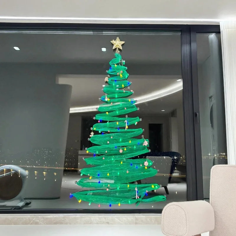 Decoração de natal diy vidro casa árvore de natal janela loja do chão ao teto janela atmosfera casa cena de casamento layout