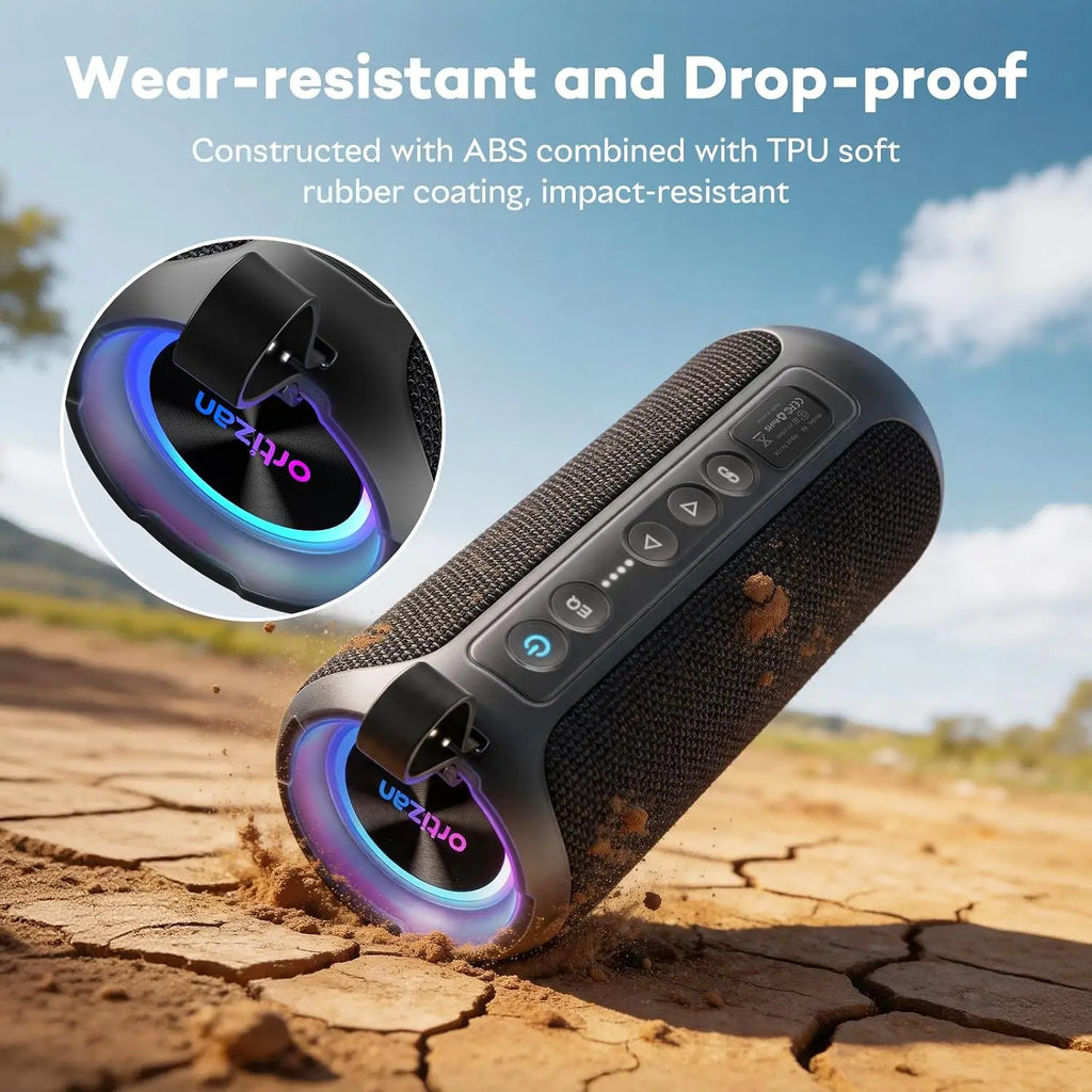Ortizan Bluetooth Speaker, 40W Peak Outdoor Portable Loud Speakers Wireless with Deep Bass, USB/AUX/TF Card Port, RGB Light, TWS Stereo, EQ, IPX7 Waterproof for Party, Beach, Kayaking, Camping, Backyard, Garage
