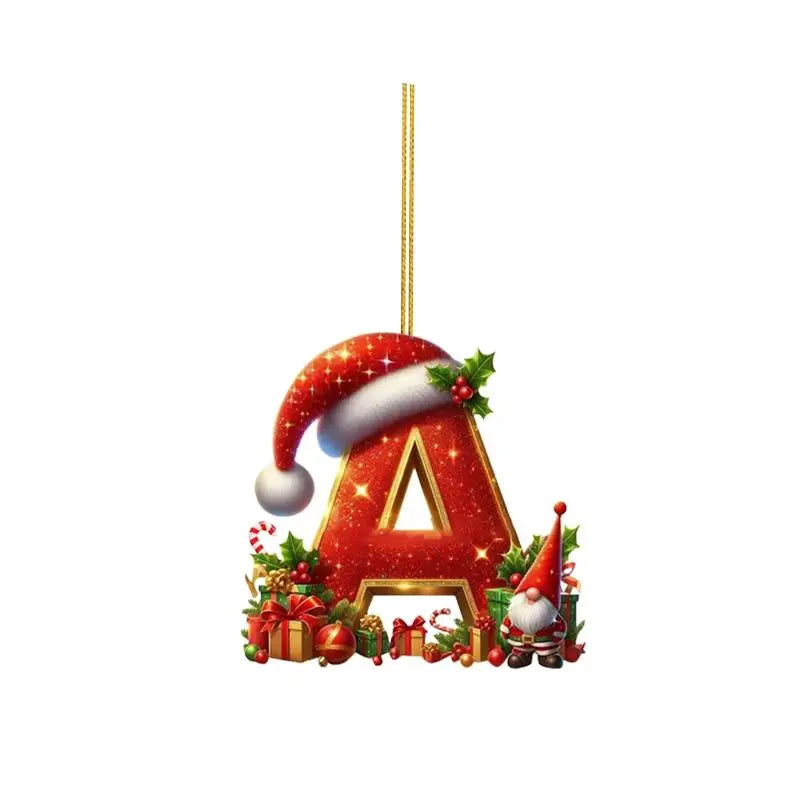 Enfeite de Natal com 26 letras, pingente plano para pendurar, ornamento personalizado, decoração festiva para árvore de Natal, presente para festas de fim de ano.