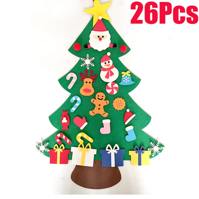 DIY sentiu árvore de natal com ornamento suspenso, luzes LED, presentes para crianças, decoração de ano novo, suprimentos de natal, 2024