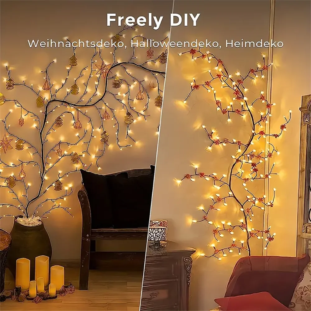 Lâmpada de Ramo de Árvore com 96 LEDs, Decoração de Parede para Quarto, Luz de Faixa em Forma de Galho de Salgueiro, 8 Modos de Iluminação, Luz de Ambiente DIY, Iluminação para Casa