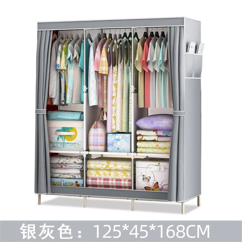 Guarda-roupa simples reforçado, armazenamento à prova de poeira, armação de aço, combinação do reforço, dormitório Kasa & Pet Store
