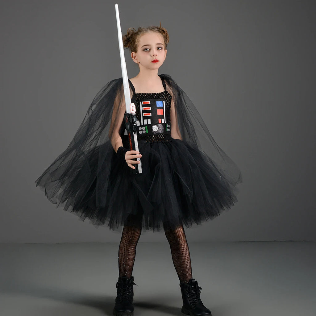Meninas estrela escura vilão tutu traje vestido crianças halloween vader outfit crianças fantasia carnaval festa vestir-se roupas cosplay