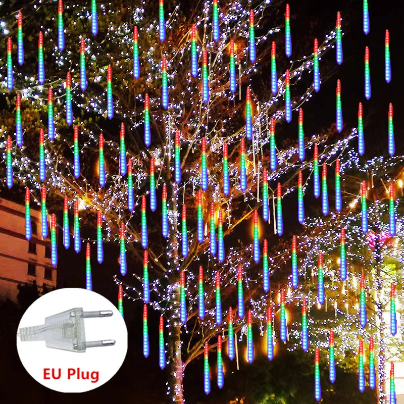 Chuveiro de meteoros de natal led luzes da corda iluminação do feriado interior/exterior decoração jardim festa decorações chuva gota caindo novo