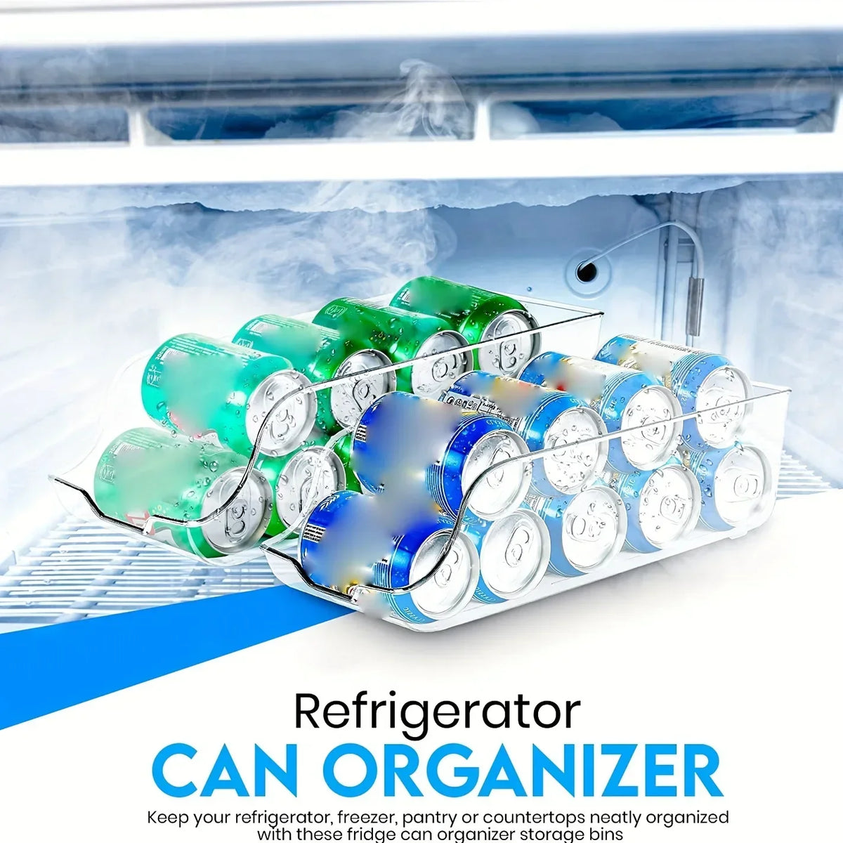 Organizador de geladeira, latas de refrigerante, dispensador de latas, dispensador de rolamento automático, organizador de geladeira, despensa