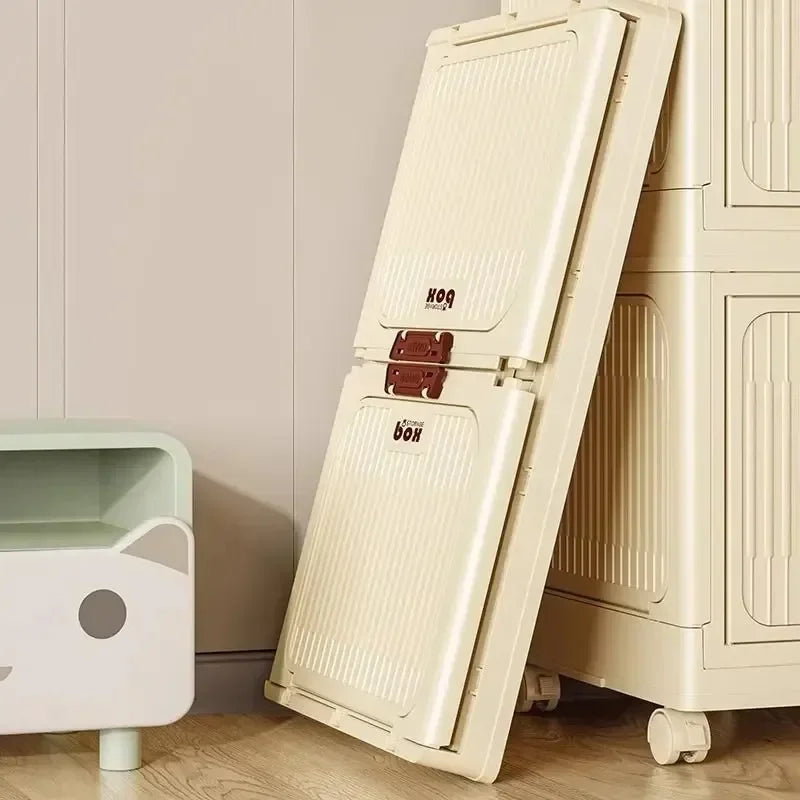 -Armário de armazenamento dobrável multicamadas com rodas, porta dupla, guarda-roupa, transparente, grande capacidade, organizador, prateleira
