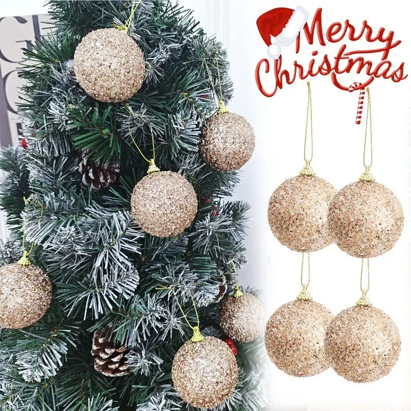 Bolas de Natal Douradas com Glitter (6-30 peças) de 6cm para Pendurar na Árvore de Natal, Pingentes Brilhantes para Decoração de Festa de Ano Novo