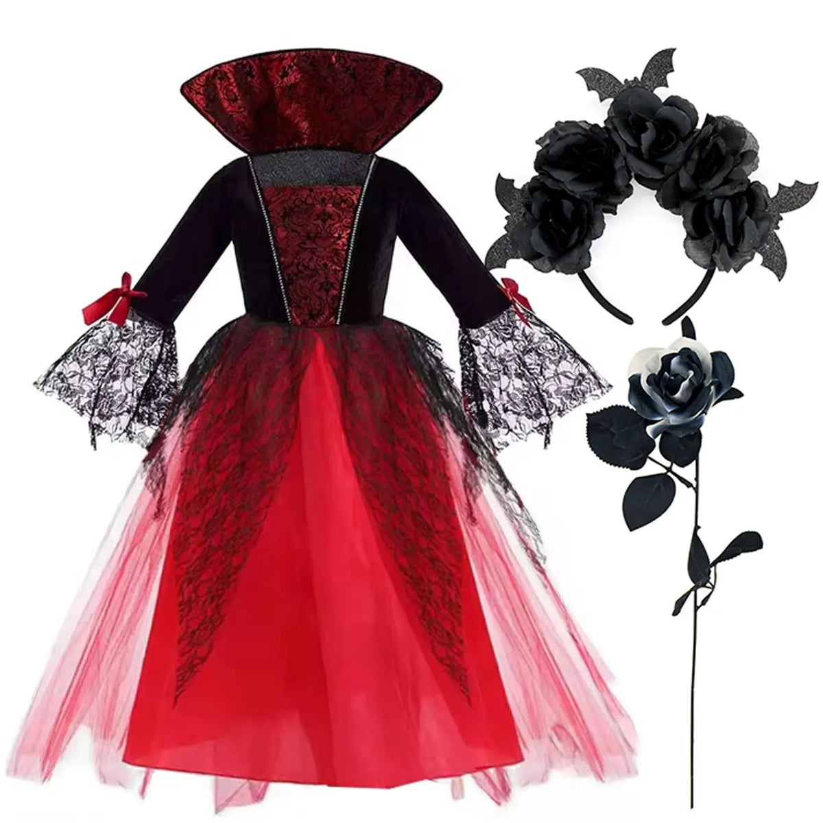 Fantasia de Vampiro para Meninas 2026: Vestido Gótico Escarlate de Noiva Fantasma para Crianças – Perfeito para Halloween, Aniversários e Carnaval