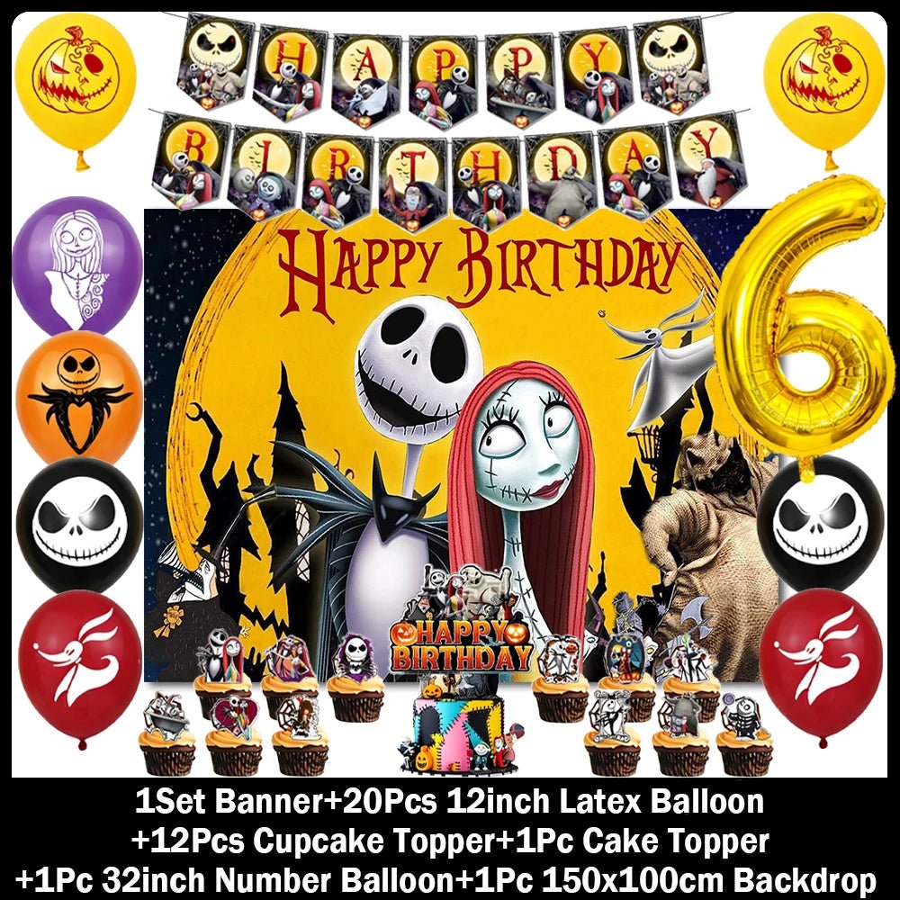 Decorações de Aniversário com Tema de Halloween, Painel de Fundo de O Estranho Mundo de Jack, Balões de Festa, Topos de Bolo - Kasa & Pet