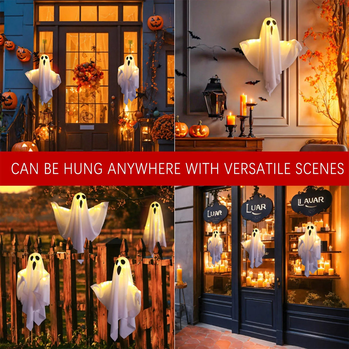 Halloween fantasma pendurado decorações halloween pendurado iluminar branco voando fantasmas árvore janela parede ornamento assustador 50x40cm