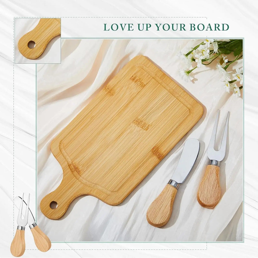 Conjunto de placa de charcutaria de bambu-bandeja de servir queijo de madeira com talheres para casamento natal festa de inauguração decoração de casa