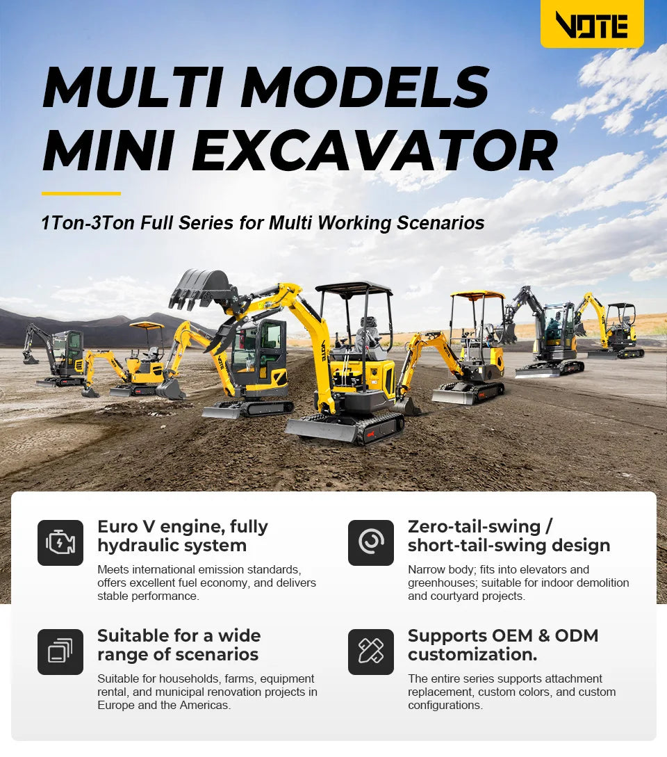 Mini Escavadeira de Cabine Fechada de 2 Toneladas, Escavadeira Hidráulica de Esteiras CE Euro5 com Acessórios para Agricultura, Jardinagem e Paisagismo