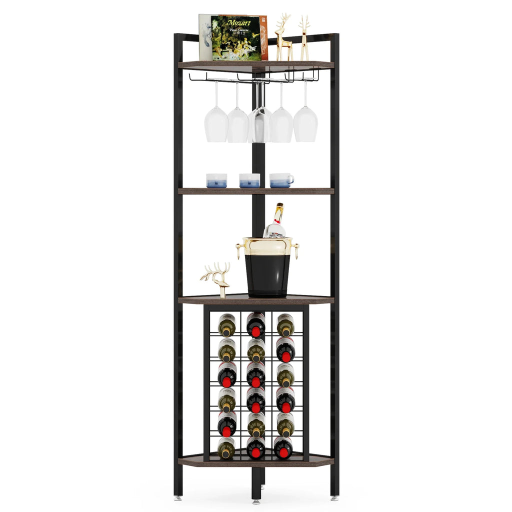 Armário de bar para vinho Tribesigns Prateleira de canto de 4 camadas com suporte de vidro
