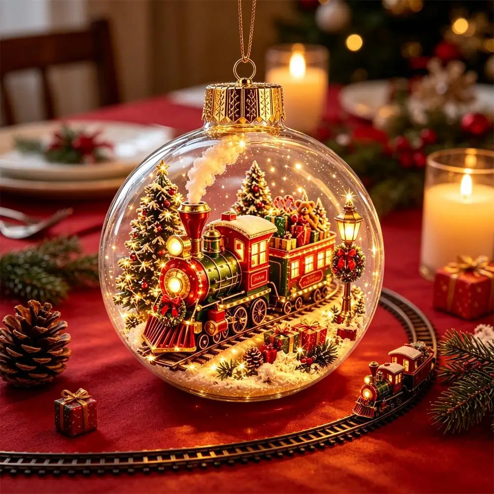 Decorações de Natal com Luzes, Criativas, com Temas de Quebra-Nozes, Rena, Boneco de Neve, Árvore de Natal Brilhante, Pingente de Bola de Cristal