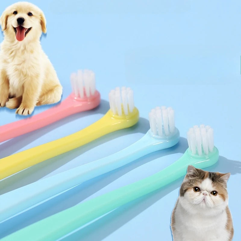 Escova de dentes para limpeza de animais de estimação, 4 unidades, remoção de mau hálito, limpeza de boca, escova de dentes de plástico, cuidados dentários para cães, suprimentos para gatos