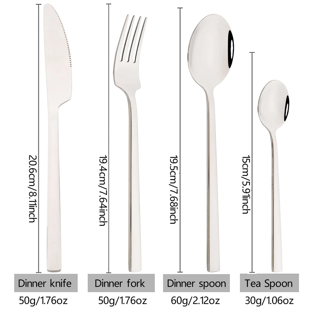 4pcs High-quality Mirror Dinnerware Set Silver Stainless Steel Tableware Set Reusable Knife Fork Spoon Dining Table Utensils Kasa & Pet