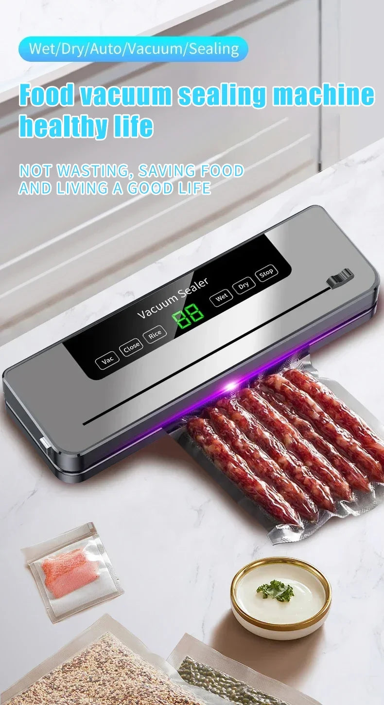 Seladora elétrica a vácuo, 110v/220v, máquina de embalagem de alimentos secos/úmidos, selagem de saco com cortador de alimentos uv, máquina de embalagem a vácuo de alimentos
