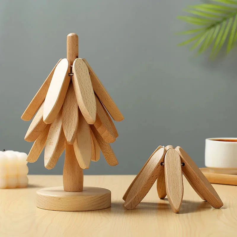 Base para Panelas de Madeira em Forma de Árvore de Natal com Suporte, Resistente ao Calor, Anti-Queimaduras, Porta-Copos, Sousplat de Madeira Sólida, Decoração de Natal para Casa - Kasa & Pet
