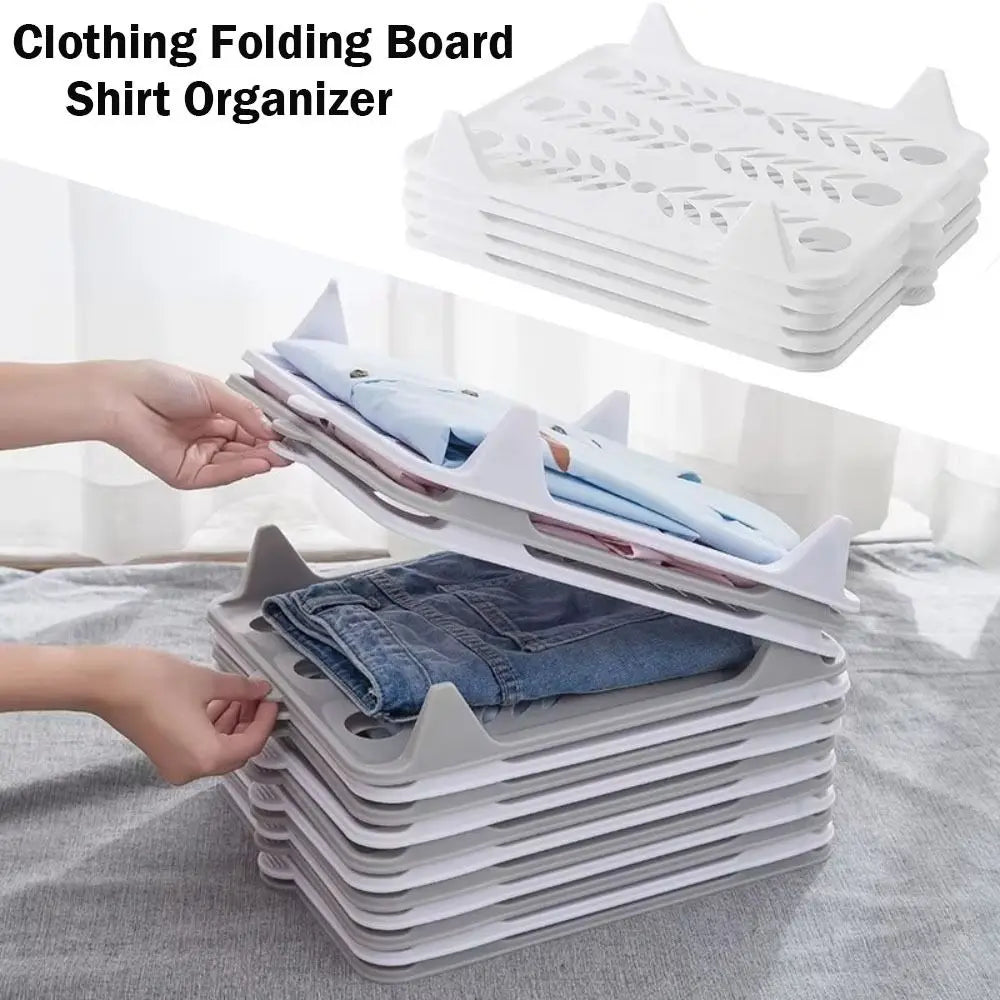 Divisores de camisa plástica empilhável Organizador de roupas brancas simples Placa dobrável preguiçosa Armário de armazenamento de roupeiro