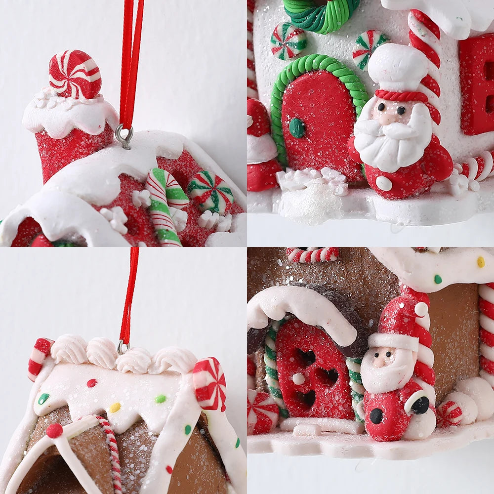 Tema de natal led pingente boneco de neve gengibre papai noel luz casa cerâmica macia pendurado árvore casa decoração festa de ano novo