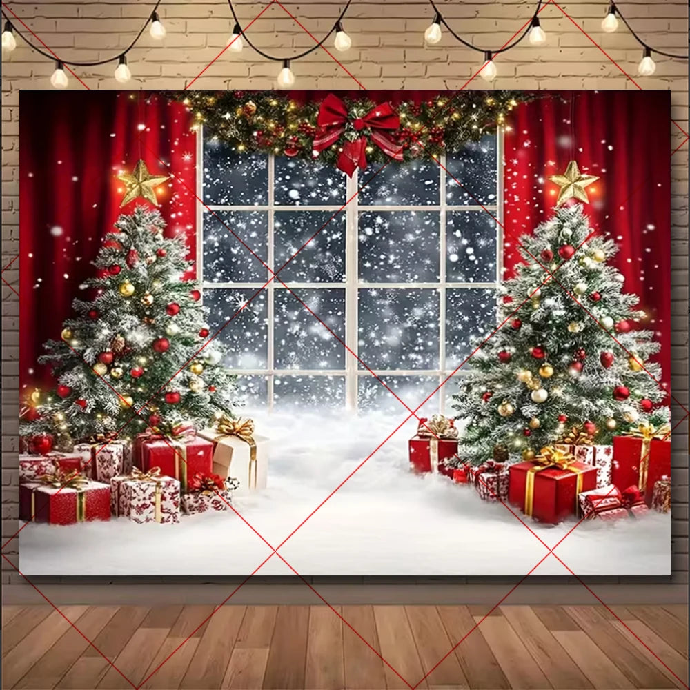 Natal inverno fundo vintage lareira festa decoração crianças photo studio suprimentos árvore de natal lanternas cenário nevado