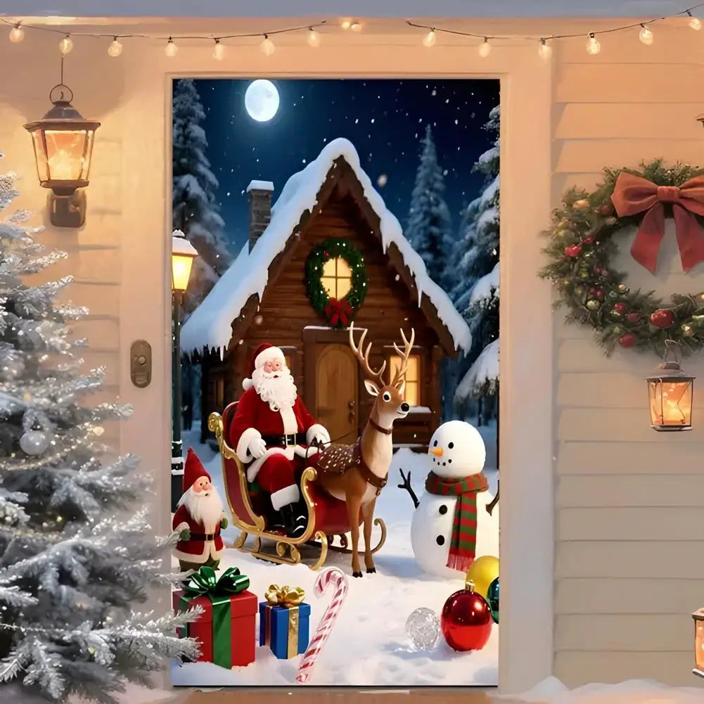 Decorações para cobrir a porta no Natal, banner com tema de Papai Noel e presentes, painel decorativo para a varanda, banner para a porta da frente, artigos para festas com tema de casa de campo.
