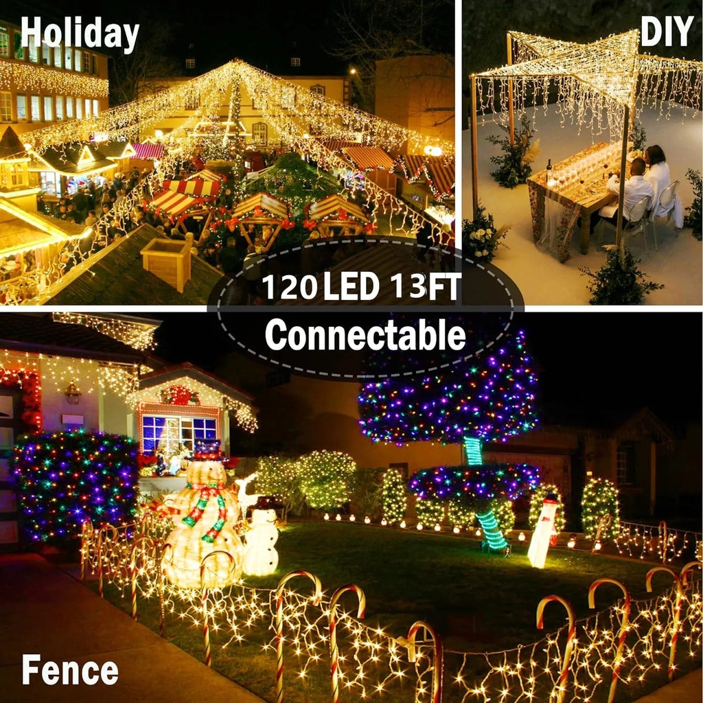 Decorações de Natal 2026: Guirlanda de Estrelas 4M (L) x 0.4/0.5/0.6M (A) com Luzes Piscantes (Branco Quente + Branco Frio) 8 Modos LED Festoon