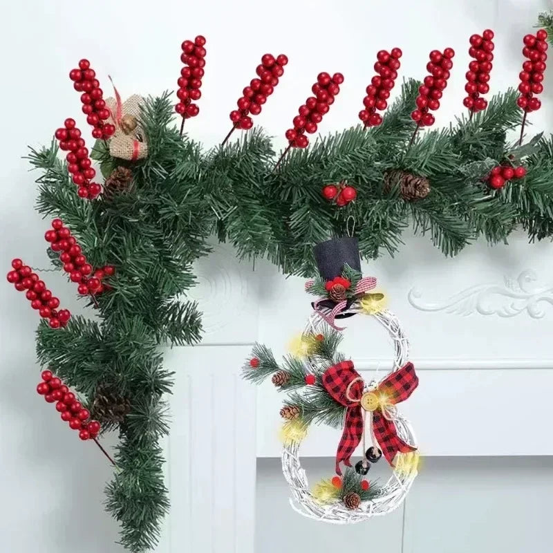 Galhos de Frutas Vermelhas Artificiais para Natal, Buquê de Flores de Azevinho Falso para Decoração de Árvore de Natal e Festa de Ano Novo