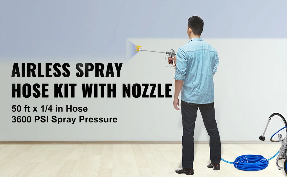 Kit de mangueira de spray de tinta mal ventilada SucceBuy 50 pés 3600 psi tubo de fibra de alta pressão pólo de haste de 8 polegadas incluindo 517 ponta e proteção de ponta