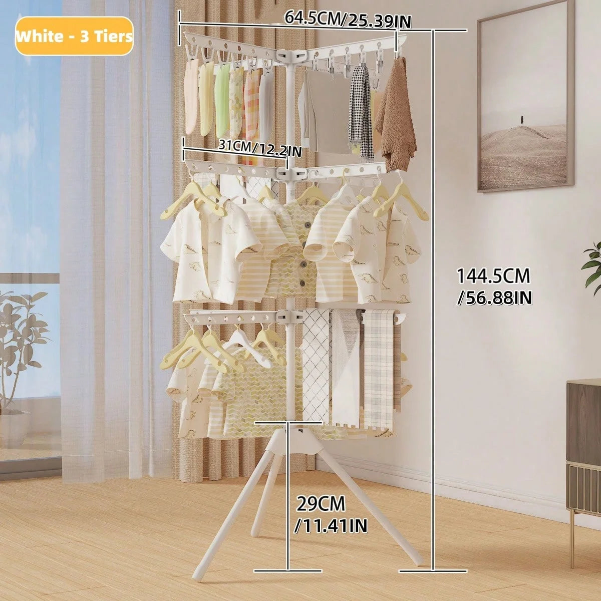 Varal de Chão para Secar Roupas, Uso em Quarto, Cabideiro Doméstico, Varal de Roupas Móvel e Dobrável para Varanda
