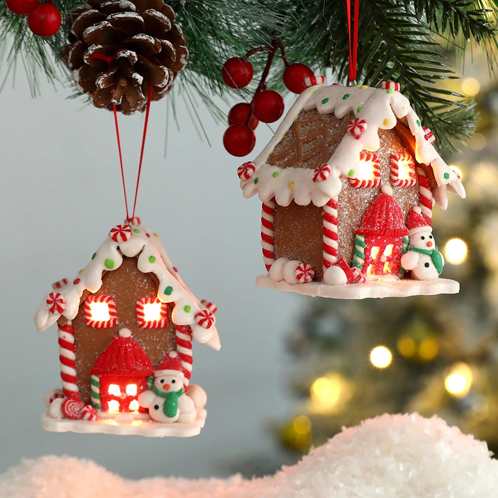 Tema de natal led pingente boneco de neve gengibre papai noel luz casa cerâmica macia pendurado árvore casa decoração festa de ano novo