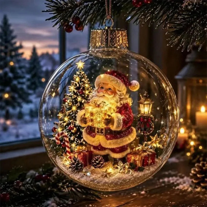 Bola de Diorama de Natal Transparente, Enfeite Luminoso, Cenário Festivo, Enfeite para Pendurar na Árvore de Natal, Decoração de Inverno para Festas e Casa, Enfeite para Janela, Natal