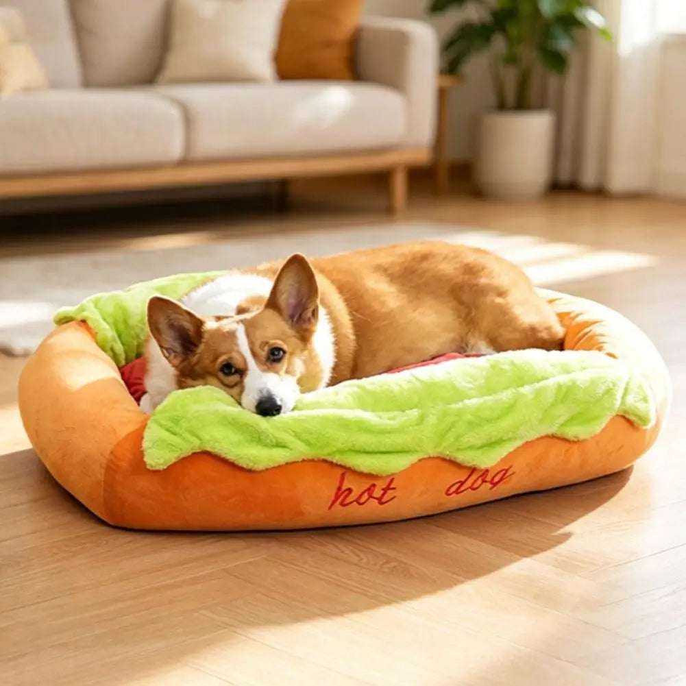 Cama para Animais de Estimação em Formato de Cachorro-Quente, Almofada Macia de Fibra para Cães e Gatos, Casa Quente para Filhotes, Camas Removíveis e Laváveis para Cães e Gatos