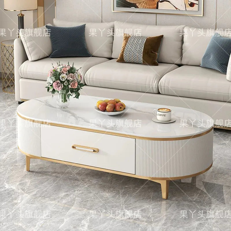 Mesa de Jantar, Mesa de Centro para Escrita e Café, Gavetas Móveis, Mesa Lateral de Luxo com Armazenamento para Sala de Estar, Mesa Auxiliar Moderna, Móveis Modernos
