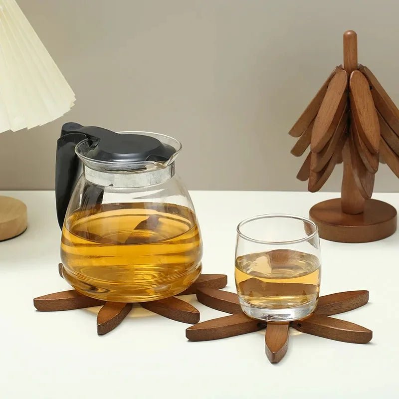 Base para Panelas de Madeira em Forma de Árvore de Natal com Suporte, Resistente ao Calor, Anti-Queimaduras, Porta-Copos, Sousplat de Madeira Sólida, Decoração de Natal para Casa - Kasa & Pet