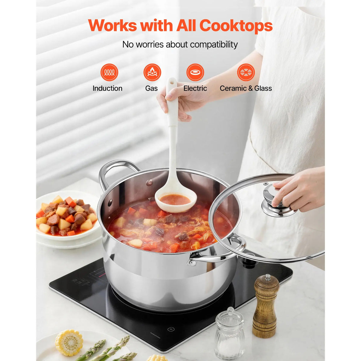 8 Quart Stainless Steel Stockpot with Glass Lid PFOA-Free PFAS-Free Sauce Pans Compatible with Gas Stoves Kitchen Essentials