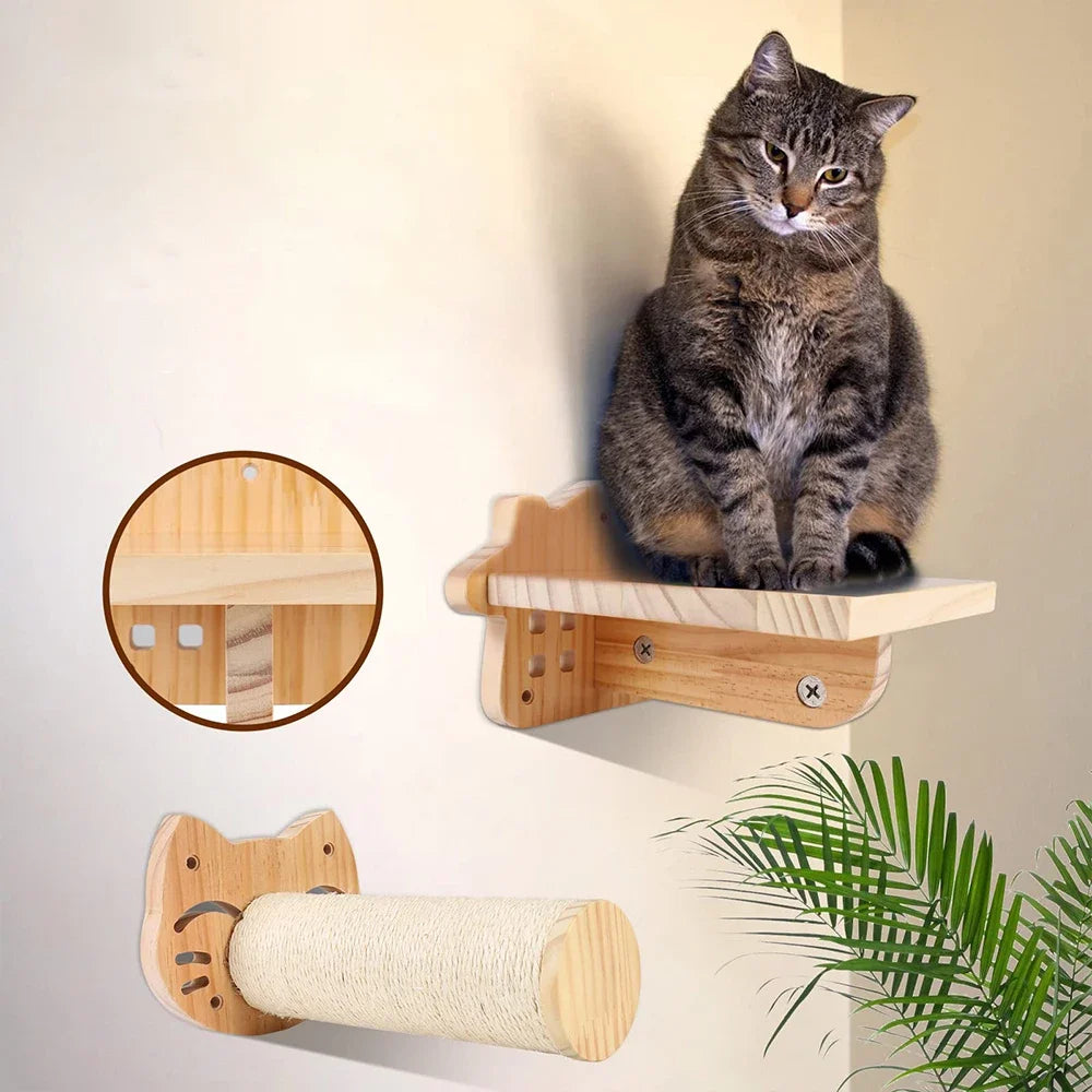 1pcCat Coçar Escalada Post Wall-montado Cat Hammock Bed Pet Móveis Kitten Wall Shelf Set Cat Perch Madeira Cat Tree House