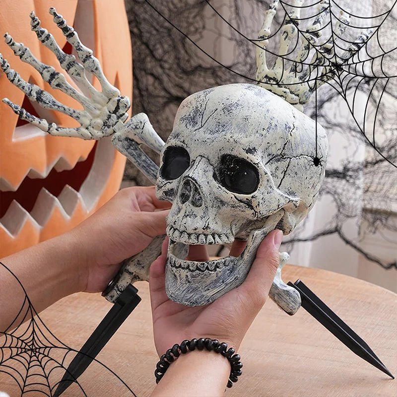 Decorações de halloween adereços assustadores esqueleto realista crânio & mãos halloween decoração para casa quintal brincadeira festivais fontes de festa - Kasa & Pet