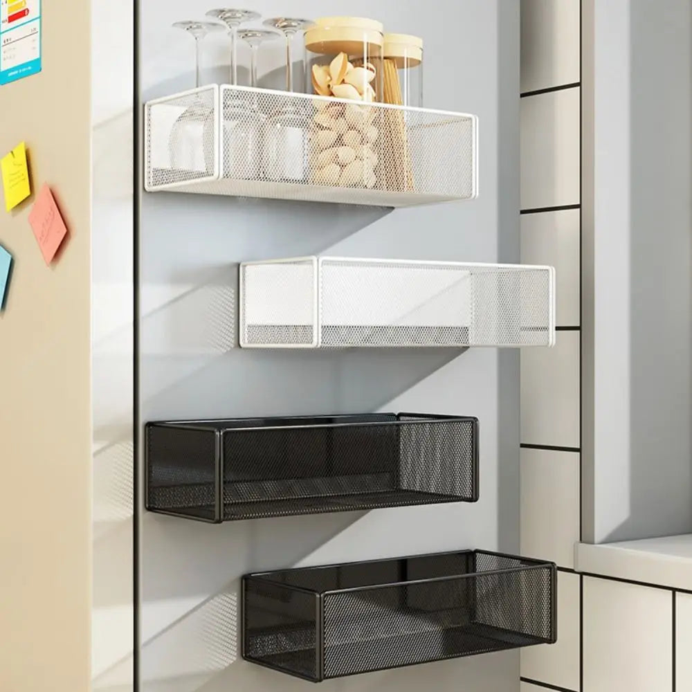 Prateleira Magnética de Metal para Refrigerador, Multifuncional, Sem Furos, Suporte Quadrado Durável para Armazenamento na Cozinha