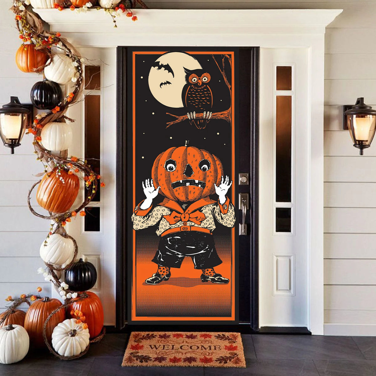 Decorações Vintage de Halloween para Porta: Banner Assustador de Abóbora e Coruja, Feliz Halloween, Decoração para Casa Assombrada, Uso Externo e Interno - Kasa & Pet
