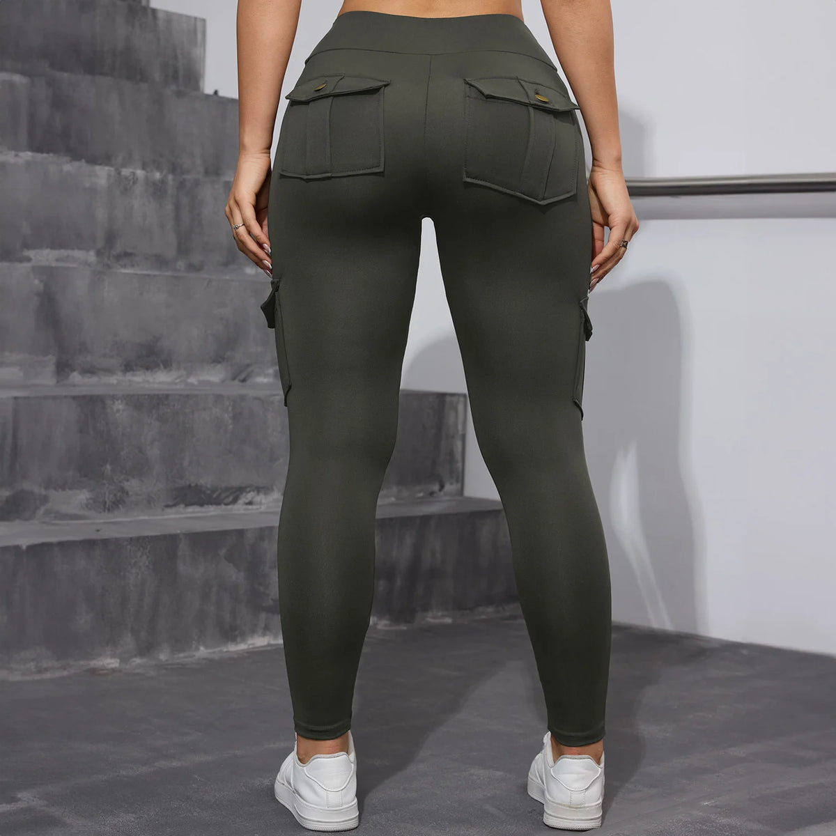 2PCS Women's High-Waisted Hip-Lift Leggings with Pockets, Skinny Stretch Solid Color Fitness Sports Pants for Daily Wear, Outdoors, and Running