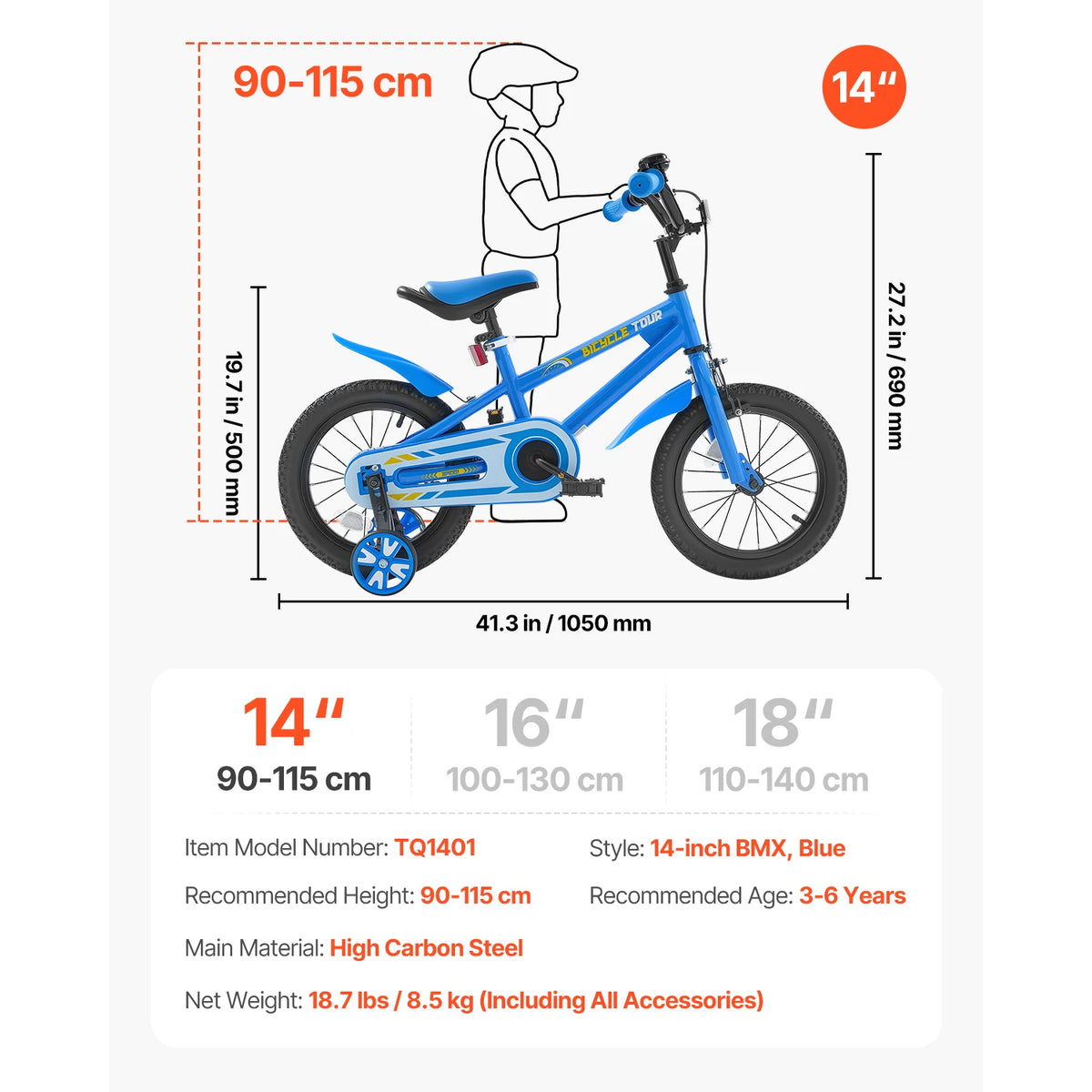 SucceBuy 14/16/18in Crianças Bicicleta Estilo BMX Crianças Bicicleta com Rodas de Treinamento Bicicleta Criança para Meninos e Meninas aprendendo a andar